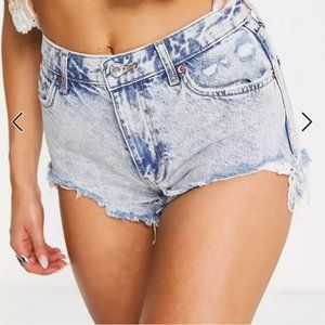 NWT: ASOS Bershka Raw Hem Ripped Denim Shorts in Bleach Blue Wash (Sz US10/42W)